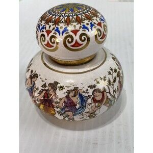 Vintage Scent Pot Perfume Bottle Made In Greece  Hand painted spice jar 2.25”